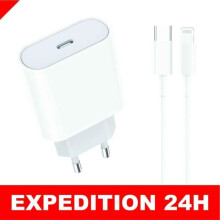 Chargeur secteur - ZISONIX - 20W + câble USB‑C–Lightning - Blanc - Charge rapide - Pour iPhone/iPad