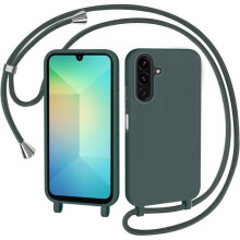 TECHTA Coque pour Samsung Galaxy A26 5G avec Cordon, Étui Silicone avec Tour de Cou Lanière en Corde Souple TPU - Vert foncé