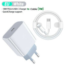 Chargeur mural USB-C 18W - LOVVINJEW - Pour iPhone 12 - PD 3.0/QC3.0 - Câble 1m inclus - Prise EU blanc