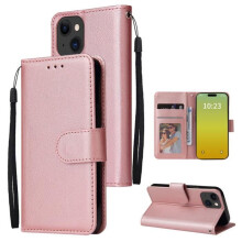 Étui en cuir synthétique - NOBRAND - iPhone 15 6.1" - Or rose - Fermeture magnétique - Coque intérieure TPU antichoc