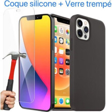 Coque smartphone - NOBRAND - iPhone 11 PRO - Silicone noir - Vitre verre trempé - Pack 2 en 1
