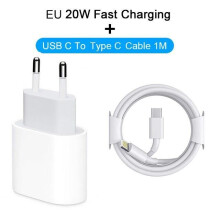 Pour Apple PD 20W chargeur rapide pour iPhone 14 13 11 12 Pro Max Mini Plus XR XS USB C Type C vers IO EU Charger 1M Cable AO