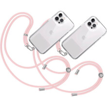 TECHTA 2X Tour de Cou Telephone Portable Cordon Laniere Universel [Rose] avec Patch de Fixation Sangle de Suspension Réglable