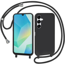 Coque pour Samsung Galaxy A16 5G avec Cordon, Collier Étui Silicone Liquide avec Tour de Cou Lanière - Noir - TECHTA