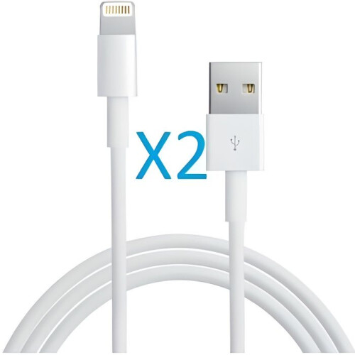 Câble USB - Compatible iPhone 6/5S/5C/5 - Lot de 2 - Charge et transfert - Blanc