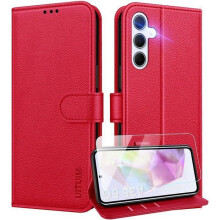 Coque pour Samsung Galaxy A35 5G [ Verre Trempé Protection *1 ] [ Premium PU ] [ Pochette de Portefeuille ] - TECHTA
