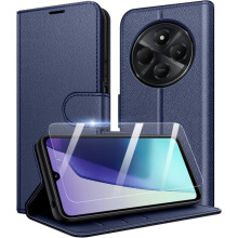 Étui Portefeuille - TECHTA - pour Xiaomi Redmi 14C - 1 Verre Trempé - Pochette Fermeture Magnétique Cuir PU - Bleu