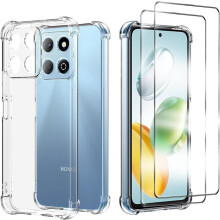 Coque - TECHTA - pour Honor 200 Smart 5G - 2 Verres Trempés - Silicone - Coins renforcés - Protection écran - Transparent