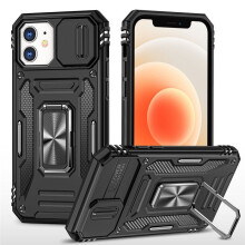 Coque hybride/armure - BOONGET - iPhone 12 Pro (6.1") - Protection caméra arrière - Silicone et PC antichoc - Béquille