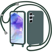 Coque pour Samsung Galaxy A55 5G avec Cordon, Collier Étui Silicone Liquide avec Tour de Cou Lanière - Vert foncé - TECHTA