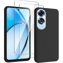 Coque pour Oppo A60 - 2 Verres Trempés - Silicone Liquide - Antichoc - Anti-Rayures - Noir