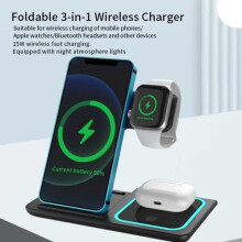 Chargeur de Charge Sans Fil 3-en-1 Chargeur de Téléphone, Ecouteur, Smart Watch Charger Station de Chargement - Noir