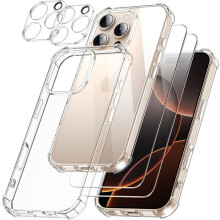 Coque pour iPhone 16 Pro Max avec 2 Verres Trempés et 2 Caméra Protecteur, Étui de Protection Antichoc - Transparente - TECHTA