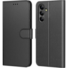 Étui Portefeuille - TECHTA - pour Samsung Galaxy S24 FE - 1 Verre Trempé - Pochette Fermeture Magnétique Cuir PU - Noir