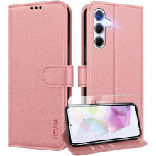 Étui Portefeuille - TECHTA - pour Samsung Galaxy A35 5G - Verre Trempé Inclus - Pochette Fermeture Magnétique Cuir PU - Rose