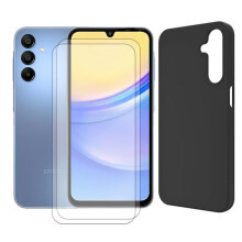 Lot de 2 Verre trempé + Coque de protection souple silicone Noir pour Samsung Galaxy A15 5G 6.5" - Yuan Yuan -