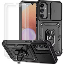 Coque - TECHTA - pour Samsung Galaxy A14 4G/5G - 2 Verres Trempés - Anneau Support - Noir