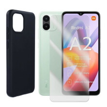 Coque souple silicone + Verre trempé - Yuan Yuan - Xiaomi Redmi A2 6.52" - Noir - Lot de 2 verres - 9H 0,26mm