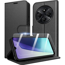 Étui Portefeuille - TECHTA - pour Xiaomi Redmi 14C - 1 Verre Trempé - Pochette Fermeture Magnétique Cuir PU - Noir