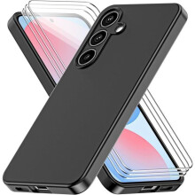 Coque pour Samsung Galaxy S24 FE - 2 Verres Trempés - Silicone Liquide - Antichoc - Anti-Rayures - Noir