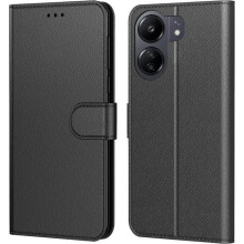 Étui Portefeuille - TECHTA - pour Xiaomi Redmi 13C - 1 Verre Trempé - Pochette à Rabat Cuir PU - Noir
