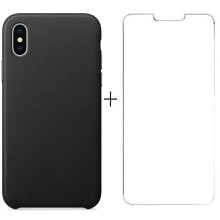 Coque en silicone - Yuan Yuan - iPhone XS - Noir - Film verre trempé 0,26 mm 9H - Anti-rayures et protection chocs