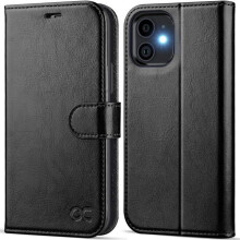 Étui Portefeuille - TECHTA - pour iPhone 12/12 Pro - Pochette à Rabat Cuir PU - Noir