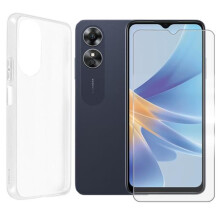 Coque souple silicone + 2 verres trempés - Yuan Yuan - Oppo A17 (CPH2477) 6.56" - Transparent - Verre trempé 9H 0.26mm - Anti-rayure