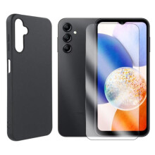 Coque de protection souple silicone Noir + verre trempé pour Samsung Galaxy A14 5G-A14 4G 6.6" -Yuan Yuan