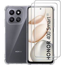 Coque - TECHTA - pour Honor 400 Smart 5G - 2 Verres Trempés - Silicone - Coins renforcés - Protection écran - Transparent