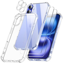 Coque TECHTA pour iPhone 16 + 2 verres trempés + 2 protections caméra - TPU Transparente