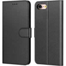 Étui coque portefeuille - AURSTORE - iPhone SE 2020 / iPhone 8 / iPhone 7 - Cuir PU - Noir - Porte-cartes