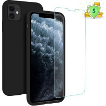 Coque iPhone 11 noir, Coque apple en Silicone Liquide avec Protecteur d'écran Gratuit Housse Protective Etui Anti-Choc