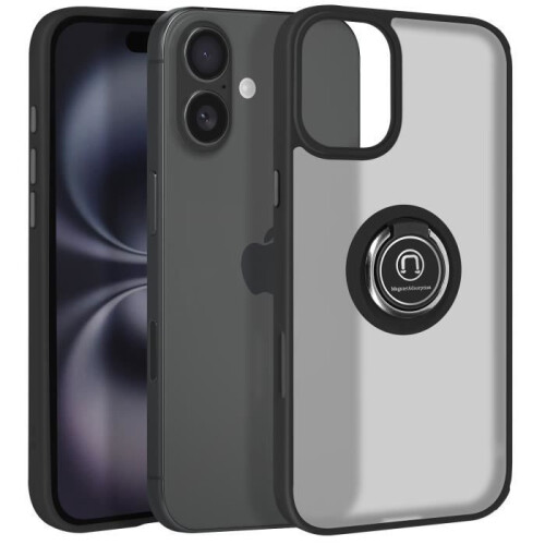 Coque pour iPhone 16 - AVIZAR - Bague Métallique Support Vidéo - Noir