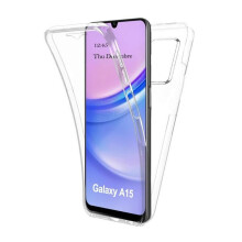 Coque pour Samsung Galaxy A15 4G / 5G - housse etui silicone gel fine 360 integrale (avant et arriere) + film ecran - TRANSPARENT