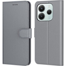 Étui Portefeuille - TECHTA - pour Xiaomi Redmi Note 14 5G - Pochette Fermeture Magnétique Cuir PU - Gris