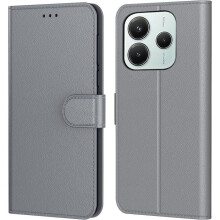 Étui Portefeuille - TECHTA - pour Xiaomi Redmi Note 14 4G - Pochette Fermeture Magnétique Cuir PU - Gris