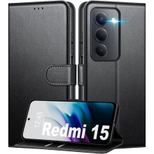 Étui Portefeuille - TECHTA - pour Xiaomi Redmi 15 - Pochette Fermeture Magnétique Cuir PU - Noir