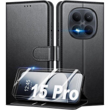 Étui Portefeuille - TECHTA - pour Xiaomi Redmi Note 15 Pro 4G - 2 Verres Trempés - Pochette Fermeture Magnétique Cuir PU - Noir