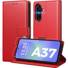 Étui Portefeuille - TECHTA - pour Samsung Galaxy A37 5G et 4G - 1 Verre Trempé - Pochette Fermeture Magnétique Cuir PU - Rouge