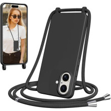 TECHTA Coque pour iPhone 17 avec Cordon pour Étui en Silicone avec Tour de Cou Lanière Corde,Housse Case pour iPhone 17 Chaine, Noir