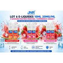 JNR Lot 6 E-liquides 10ml 20mg/ml – Pastèque Glacée / Pastèque Fraise / Fraise Glacée – Sels de Nicotine