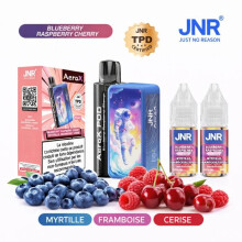 JNR AeroX 32000 Rechargeable avec 2x10ml E-liquide 20mg Saveur Blueberry Raspberry Cherry Myrtille Framboise Cerise