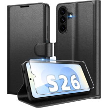 Étui Portefeuille - TECHTA - pour Samsung Galaxy S26 - 1 Verre Trempé - Pochette Fermeture Magnétique Cuir PU - Noir