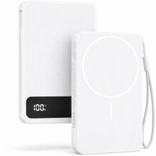 Batterie externe magnétique TECHTA 10000 mAh sans fil 15 W USB-C pour iPhone 16/15/14/13/12 et pour AirPods - Blanc
