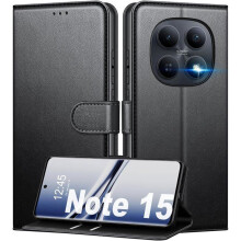 Étui Portefeuille - TECHTA - pour Xiaomi Redmi Note 15 4G et 5G - Pochette Fermeture Magnétique Cuir PU - Noir