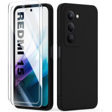 Coque pour Xiaomi Redmi 15 4G - 2 Verres Trempés - Silicone Liquide - Antichoc - Anti-Rayures - Noir