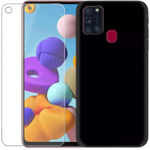 Coque et Protection d'écran - Samsung - Galaxy A21s - Silicone TPU - Verre Trempé 9H - Noir