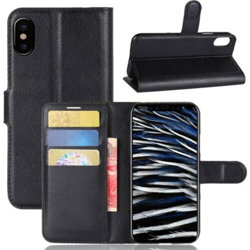 Étui portefeuille - APRILLY - iPhone X (5.8") - PU cuir - Noir - Avec support