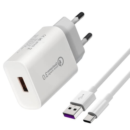 Chargeur - QJRRX - USB-C 18W - Charge rapide - Câble 1,5 m - Blanc